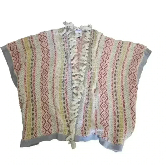 Cabi Womens Siesta Boho Multicolor Stripe Textured Fringe Poncho M/L - Picture 8 of 14